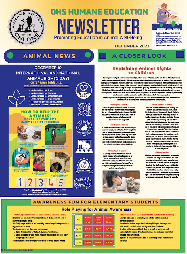 OHS Humane Ed Newsletter Dec 2023