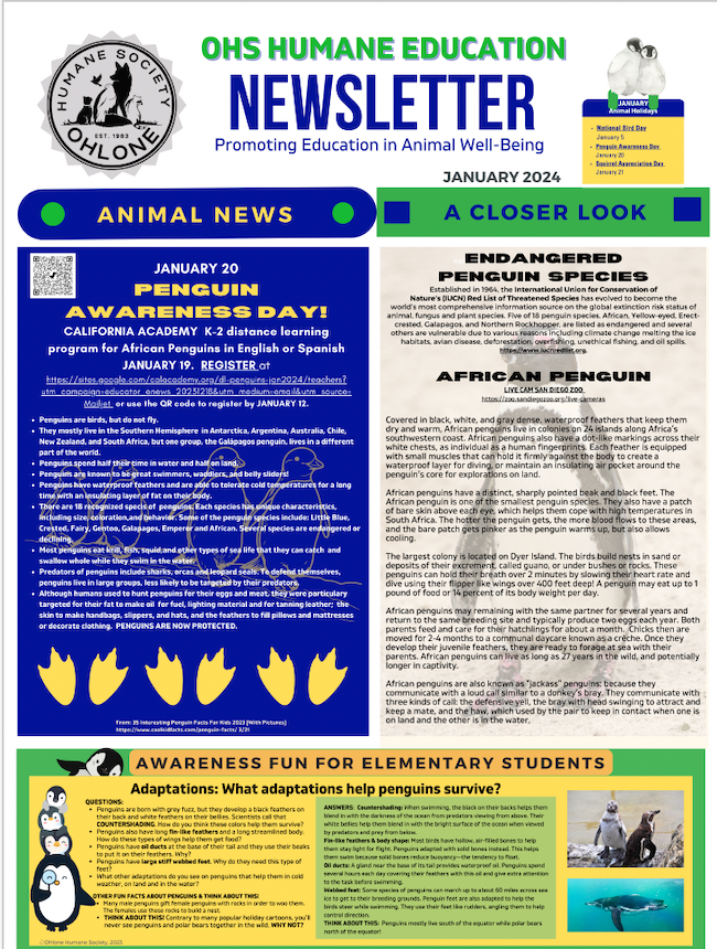 OHS Humane Ed Newsletter Jan 2024
