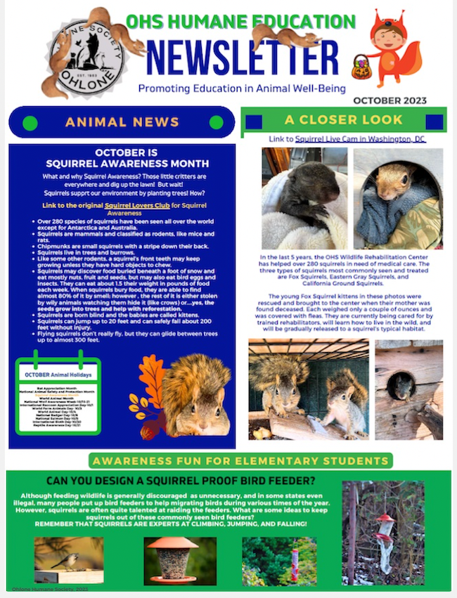 OHS Humane Ed Newsletter October 2023