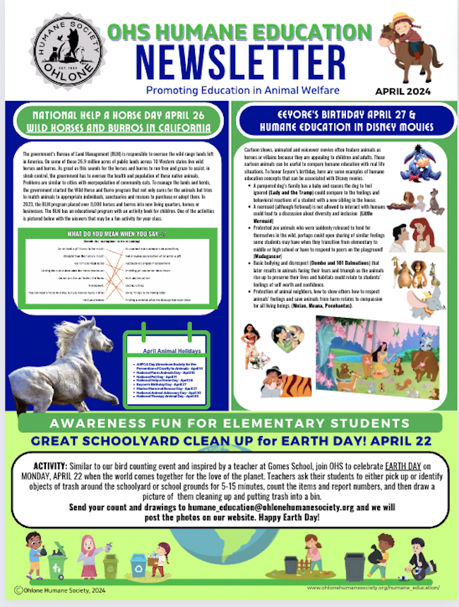 Humane Education Newsletter April 2024